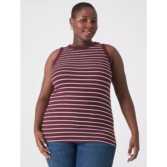 Lane Bryant Burgundy Red Top Sleeveless Knit High Neck Ribbed Tank 18/20 - Picture 1 of 11